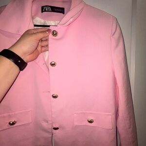 Zara Pink Button-Front Women's Crop Blazer